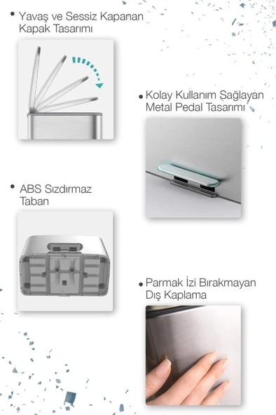 Herevin 5 Lt Paslanmaz Çelik Çöp Kovası - Resim 5