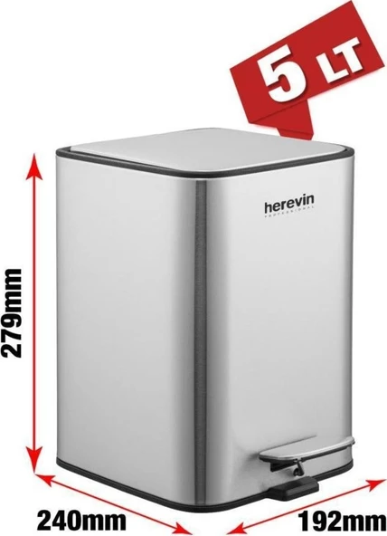 Herevin 5 Lt Paslanmaz Çelik Çöp Kovası - Resim 3