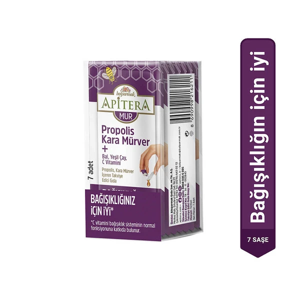 Apitera MUR Doğal Bal, C Vitamini, Kara Mürver, Yeşil Çay ve Propolis İçeren Takviye Edici 7’li Saşe ürün görseli 1