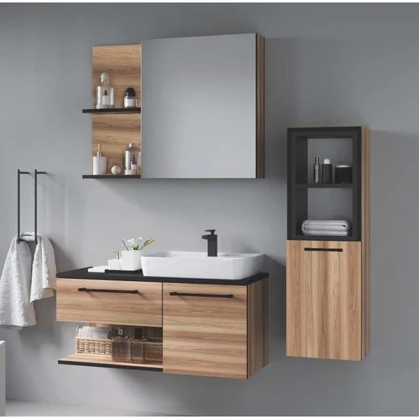 Denko Piramit 90 cm MDF Banyo Dolabı Takımı ve Boy Dolabı ürün görseli 1
