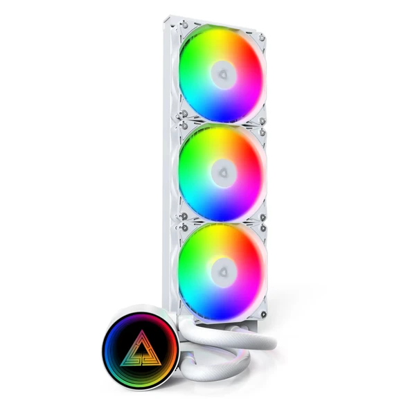 MONTECH Lightflow ARGB 360 Beyaz – Ultra Sessiz AIO Sıvı CPU Soğutucu, 3100 RPM Pompa, Üçlü Sessiz Fanlar, Üstün Isı Dağ ürün görseli 1