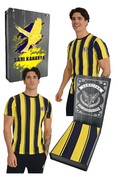 FENERBAHÇE ERKEK TRİBÜN ÇUBUKLU T-SHİRT UV KUTU HEDİYELİ ürün görseli 1