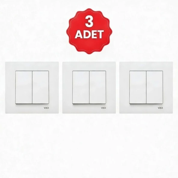 Viko Meridian 3 Adet Beyaz Komütatör (İkili Anahtar) Çerçeveli Set 90967002 ürün görseli 1