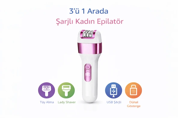 Şarjlı Kadın Epilatör Seti Tüy Alma Ve Nasır Temizleme Aleti USB Şarjlı Dijital Göstergeli ürün görseli 1