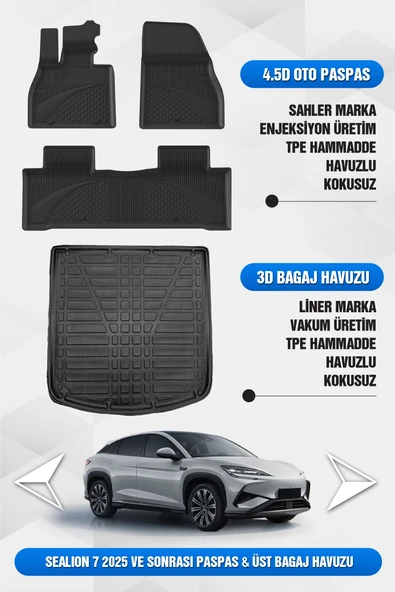 BYD Sealion 7 2025 ve Sonrası Uyumlu 4.5D Premium Havuzlu Oto Paspas ve Lıner ÜST Bagaj Havuzu SET ürün görseli 1