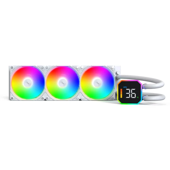 MONTECH HyperFlow Dijital 360 CPU Sıvı Soğutucu, 3100 RPM Pompalı 360 mm AIO, 3×120 mm E28 ARGB Fanlar, Gerçek Zamanlı D ürün görseli 1