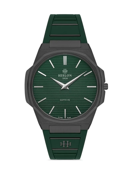 Hislon CL127N-15YN Silikon Kordon Çelik Kasa 3 ATM Suya Dayanıklı Yeşil Renk Erkek Kol Saati ürün görseli 1