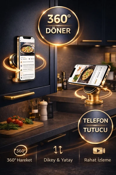 Gold 360° Mıknatıslı Metal Telefon Tutucu – Torpido & Dolaba Yapışan Manyetik Stand ürün görseli 1