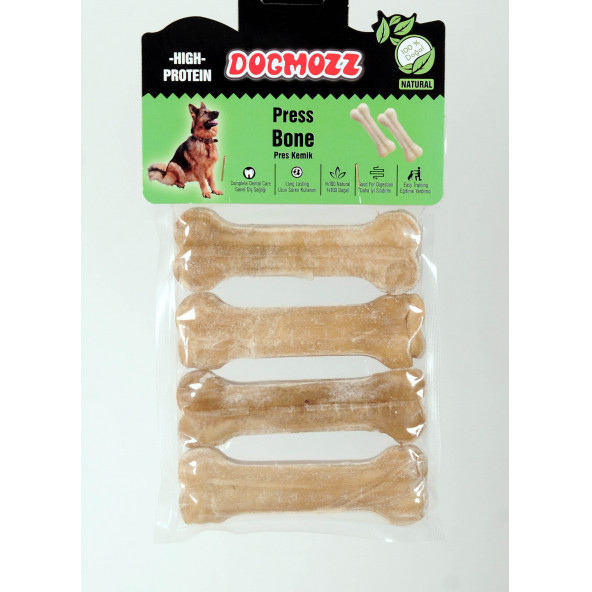 DogMozz Premium Deri Pres Köpek Kemiği Kahverengi 4 Adet 12 Cm ürün görseli 1