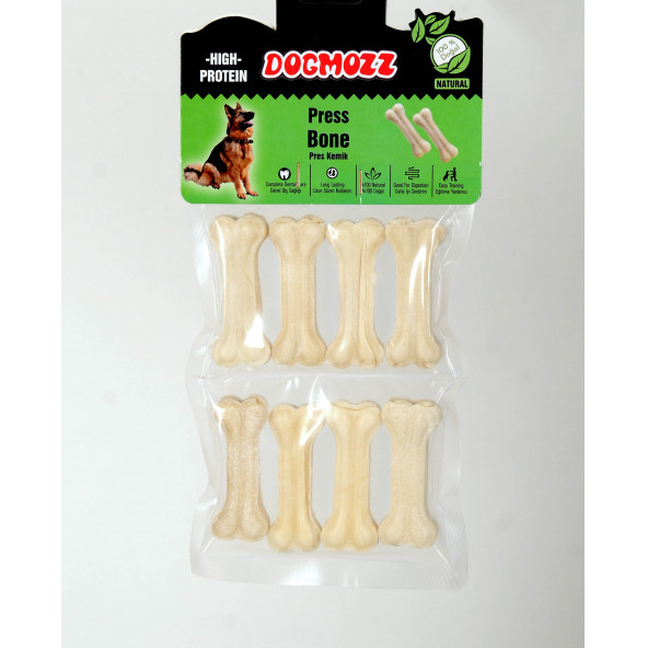 DogMozz Premium Deri Pres Köpek Kemiği Beyaz 8x7 Cm ürün görseli 1