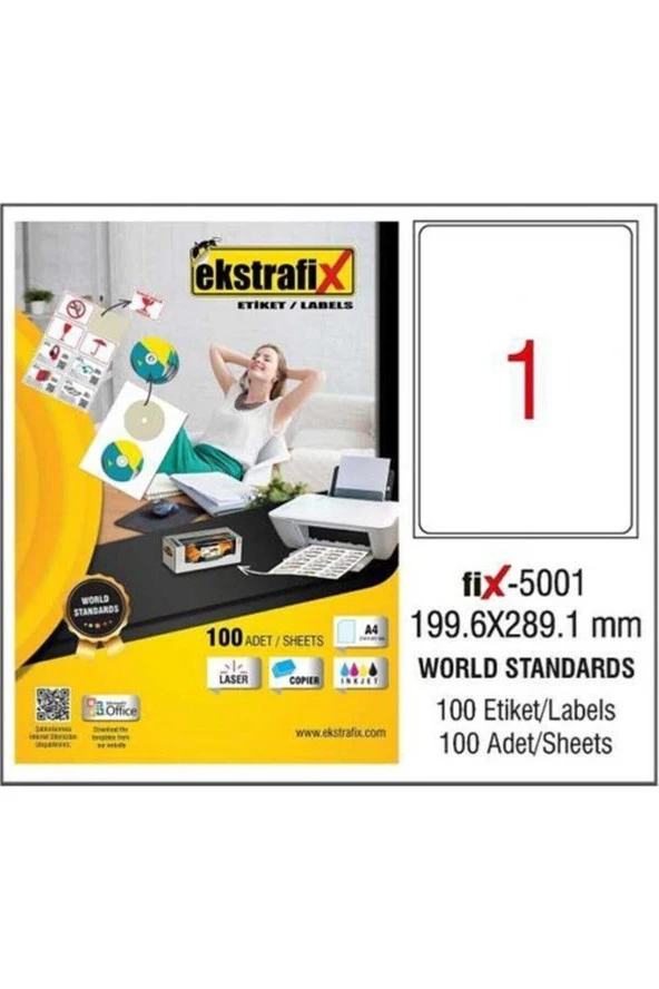 Ekstrafix Lazer Etiket 100 Yaprak 199.6 x 289.1 Mm Lazer Yazıcı Etiketi ürün görseli 1