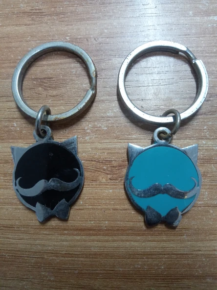 PASLANMAZ ÇELİK KEDİ DESENLİ ANAHTARLIK 1 ADET ürün görseli 1