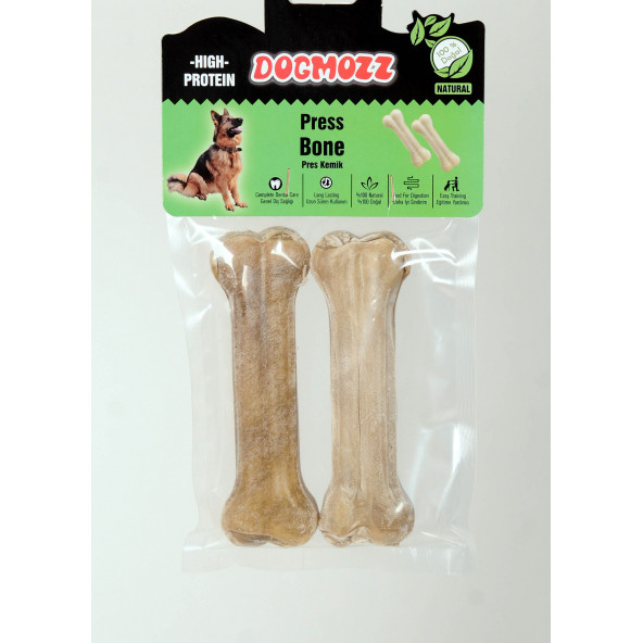 DogMozz Premium Deri Pres Köpek Kemiği Natural 15 Cm 2 Adet ürün görseli 1