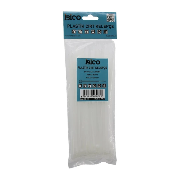 BEYAZ   3.6X200MM  PLASTİK CIRT KELEPÇE  100PCS (5433) ürün görseli 1