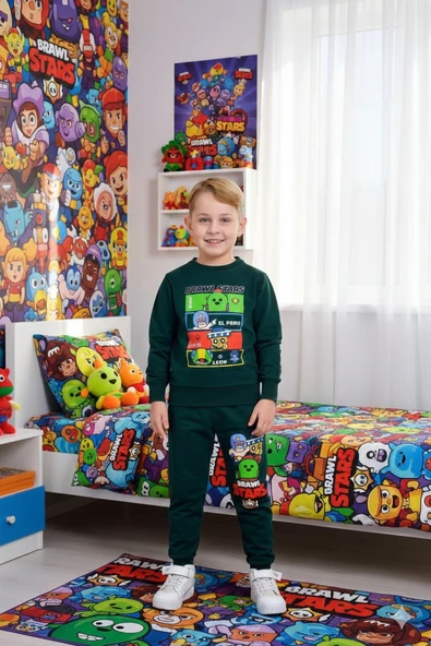 Cg Kids Brawl Stars 2 Iplik Kumaş Erkek Çocuk Zümrüt Yeşil Alt Üst Takım Süper Kalite Eşofman Detay ürün görseli 1