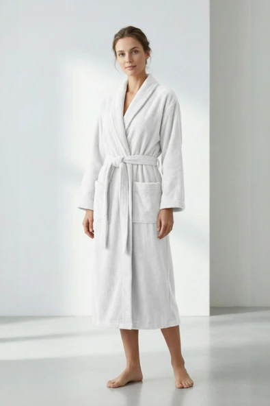 25'li Şalyaka Bornoz Beyaz %100 Pamuk Unisex Spa Için Ideal Kadın/Erkek ürün görseli 1