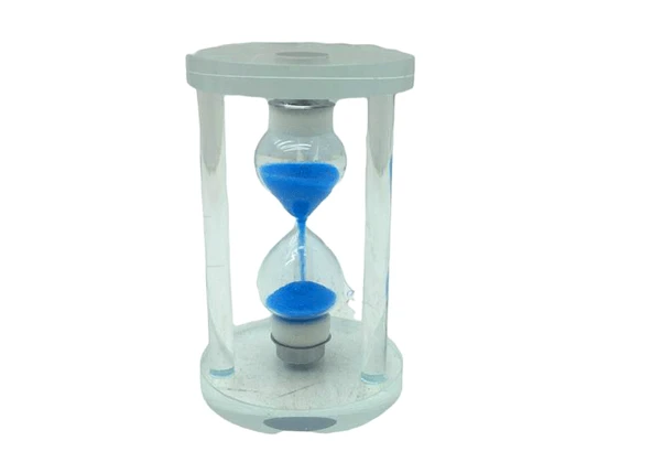 KÜÇÜK CAM KUM SAATİ CAM STANDLI 5 DAKİKA ZAMANLI = ÇAP: 5.8CM-YÜKSEKLİK: 9.8CM (5433) ürün görseli 1