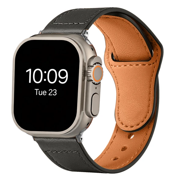 iWatch Ultra 1 2 3 49mm İle Uyumlu Premium Classic Deri Görünümlü Kordon  Siyah ürün görseli 1