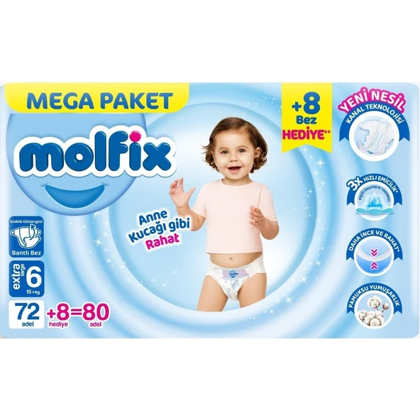 Molfix Bebek Bezi Beden:6 (15+Kg) Extra Large 80 Adet Mega Pk ürün görseli 1