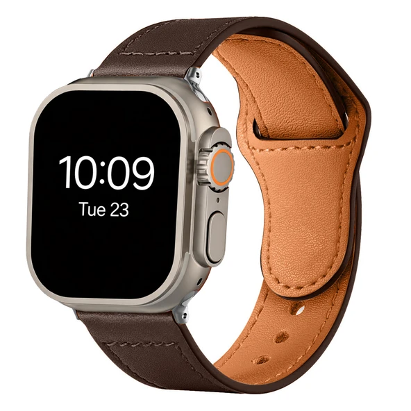 iWatch Ultra 1 2 3 49mm İle Uyumlu Premium Classic Deri Görünümlü Kordon  Koyu Kahverengi ürün görseli 1