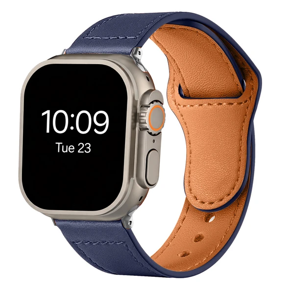 iWatch Ultra 1 2 3 49mm İle Uyumlu Premium Classic Deri Görünümlü Kordon  Lacivert ürün görseli 1
