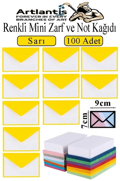 Sarı Mini Zarf 7x9 cm Not Kağıtlı 100 Adet Küçük Sarı Zarf Mektup Oyun Zarfı Doğum Günü Dilekleri Zarfı Canlı Renk ürün görseli 1