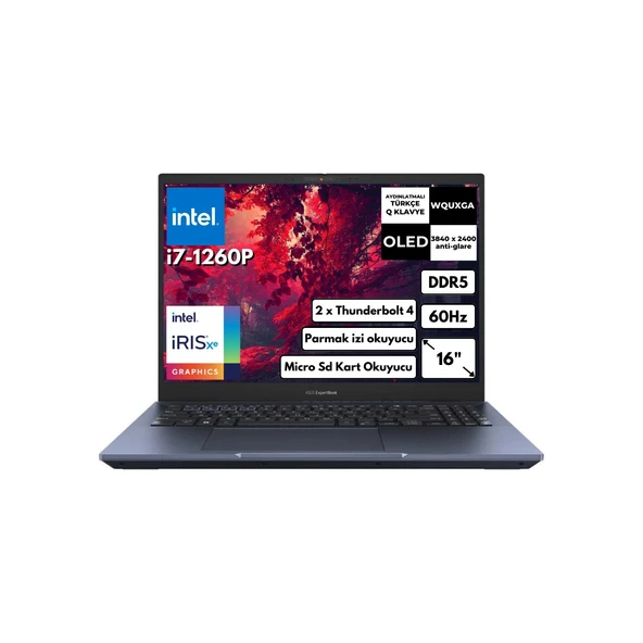 Expertbook B5 I7-1260P 16-Gbddr5 512 GB SSD 16" OLED Wquxga Freedos Dizüstü Bilgisayar B5602CBA-I7126016512DS Bt2 ürün görseli 1