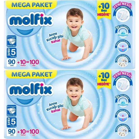 Molfix Bebek Bezi Beden: 5 (11- 18KG) Junior 200 Adet Mega Ekonomik Fırsat Pk ürün görseli 1