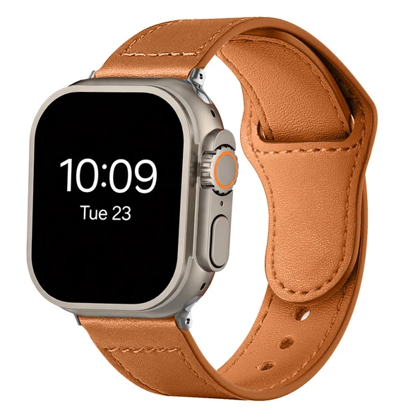 iWatch Ultra 1 2 3 49mm İle Uyumlu Premium Classic Deri Görünümlü Kordon  Kahverengi ürün görseli 1