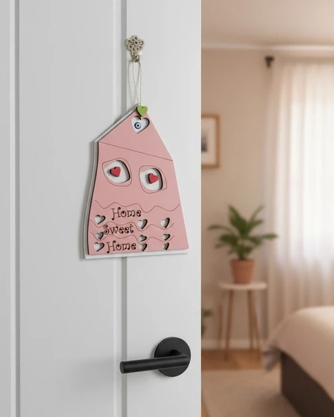 Gözeler Home Sweet Home Ahşap Kapı Süsü - Nazar Boncuklu ve Kalp Detaylı Duvar Dekoru - Yeni Ev Hediyesi ürün görseli 1