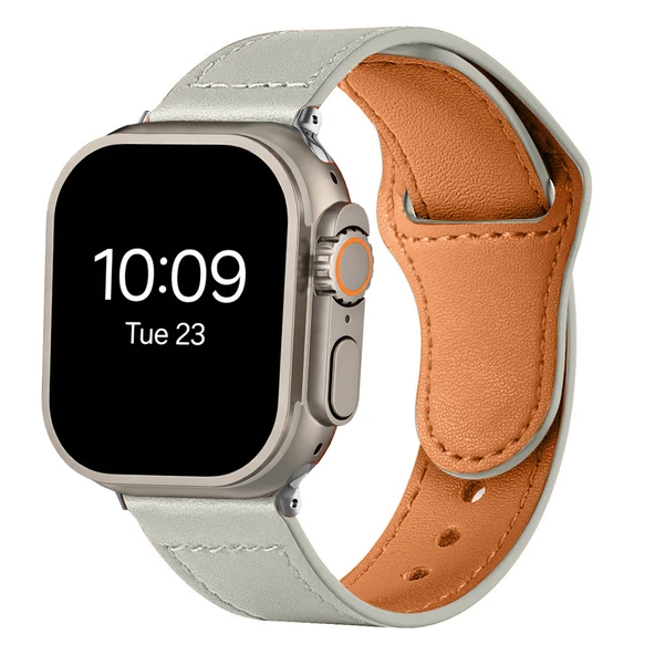 iWatch Ultra 1 2 3 49mm İle Uyumlu Premium Classic Deri Görünümlü Kordon  Gri ürün görseli 1