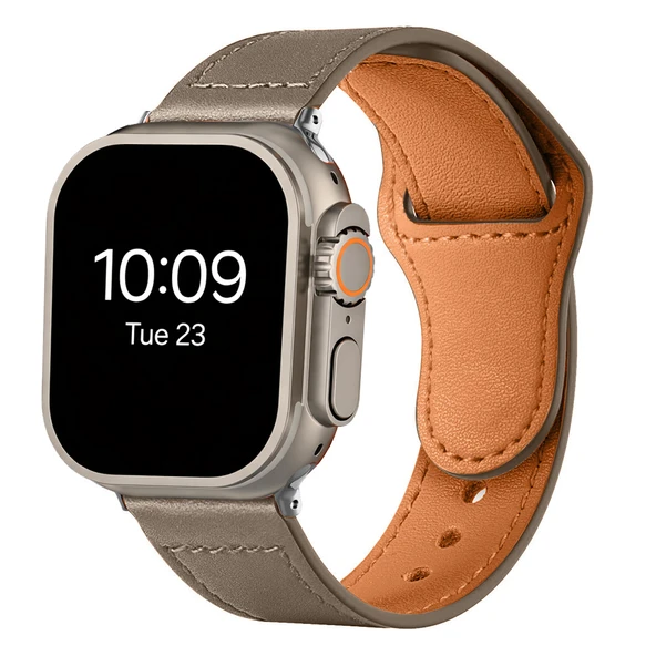 iWatch Ultra 1 2 3 49mm İle Uyumlu Premium Classic Deri Görünümlü Kordon  Koyu Gri ürün görseli 1