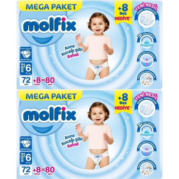 Molfix Bebek Bezi Beden:6 (15+Kg) Extra Large 160 Adet Mega Ekonomik Fırsat Pk ürün görseli 1
