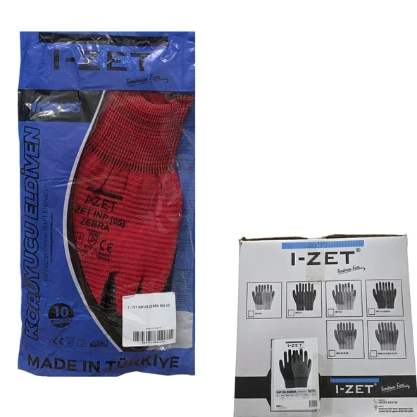 I-zet Inp05 Zebra No:10 Polyester Örme Nitril Eldiven 288 Adet 10XL - Resim 2