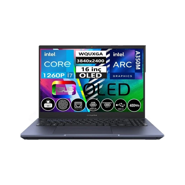 Expertbook B5 B5602CBN-I7126016512DS Intel Core I7-1260P 16GB 512GB SSD 4gb Arc A350M 16" 4K Wquxga OLED Freedos Taşınabilir Taşınabilir Bilgisayar ürün görseli 1