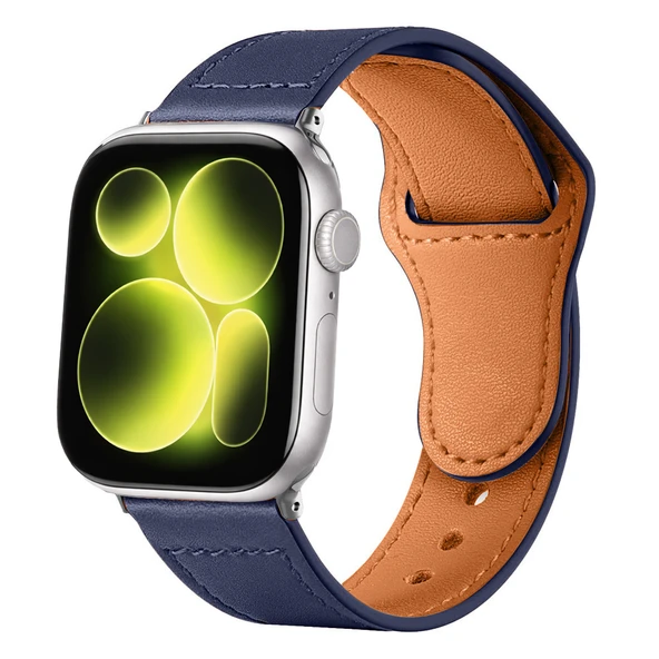 iWatch 7 8 9 10 11 Series 42/44/45/46mm İle Uyumlu Premium Classic Deri Görünümlü Kordon  Lacivert ürün görseli 1