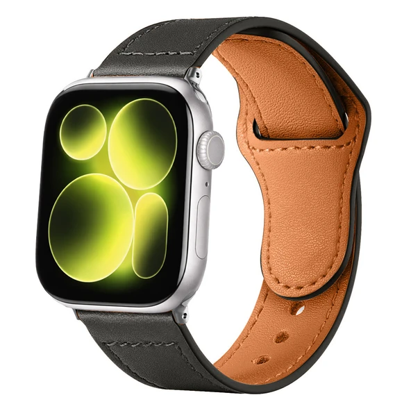 iWatch 7 8 9 10 11 Series 42/44/45/46mm İle Uyumlu Premium Classic Deri Görünümlü Kordon  Siyah ürün görseli 1
