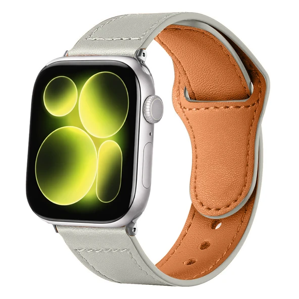 iWatch 7 8 9 10 11 Series 42/44/45/46mm İle Uyumlu Premium Classic Deri Görünümlü Kordon  Gri ürün görseli 1
