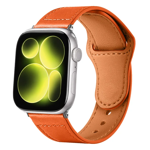 iWatch 7 8 9 10 11 Series 42/44/45/46mm İle Uyumlu Premium Classic Deri Görünümlü Kordon  Turuncu ürün görseli 1