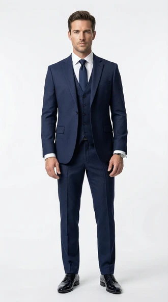 Erkek Klasik Slim Fit Armürlü Kumaş Tek Düğmeli Çift Yırtmaçlı Klasik Yaka Takım Elbise 7  Drop ürün görseli 1