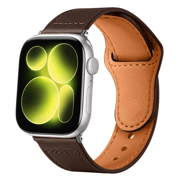 iWatch 7 8 9 10 11 Series 42/44/45/46mm İle Uyumlu Premium Classic Deri Görünümlü Kordon  Koyu Kahverengi ürün görseli 1