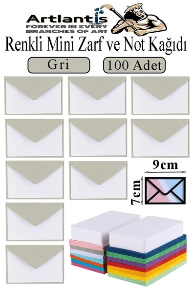 Gri Mini Zarf 7x9 cm Not Kağıtlı 100 Adet Küçük Gri Zarf Mektup Oyun Zarfı Doğum Günü Dilekleri Zarfı Canlı Renk ürün görseli 1