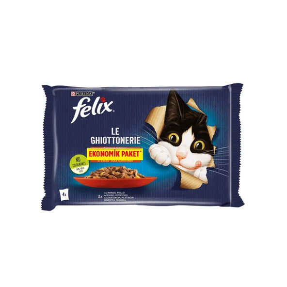 Felix Sığır Etli Tavuklu Kedi Yaş Mama 4x85 Gr ürün görseli 1