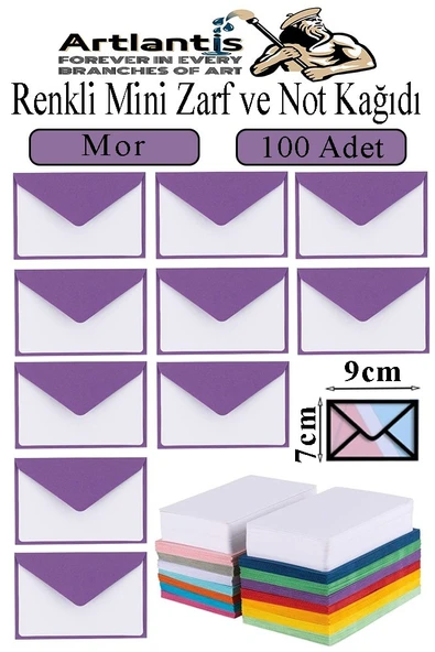 Mor Mini Zarf 7x9 cm Not Kağıtlı 100 Adet Küçük Mor Zarf Mektup Oyun Zarfı Doğum Günü Dilekleri Zarfı Canlı Renk ürün görseli 1