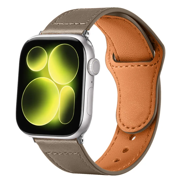 iWatch 7 8 9 10 11 Series 42/44/45/46mm İle Uyumlu Premium Classic Deri Görünümlü Kordon  Koyu Gri ürün görseli 1