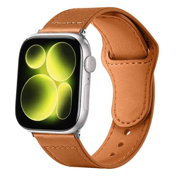 iWatch 7 8 9 10 11 Series 42/44/45/46mm İle Uyumlu Premium Classic Deri Görünümlü Kordon  Kahverengi ürün görseli 1
