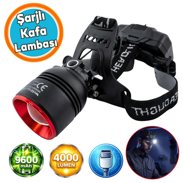 Kafa Lambası Şarjlı Ayarlanabilir 9600 mAh 4000 Lümen 40 W LED Işıklı Type C Şarjlı Kamp Lambası ürün görseli 1