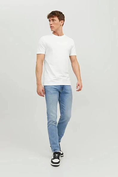 Jack&jones 12156101 0 Yaka Erkek Basic Tshirt - Beyaz - Resim 3