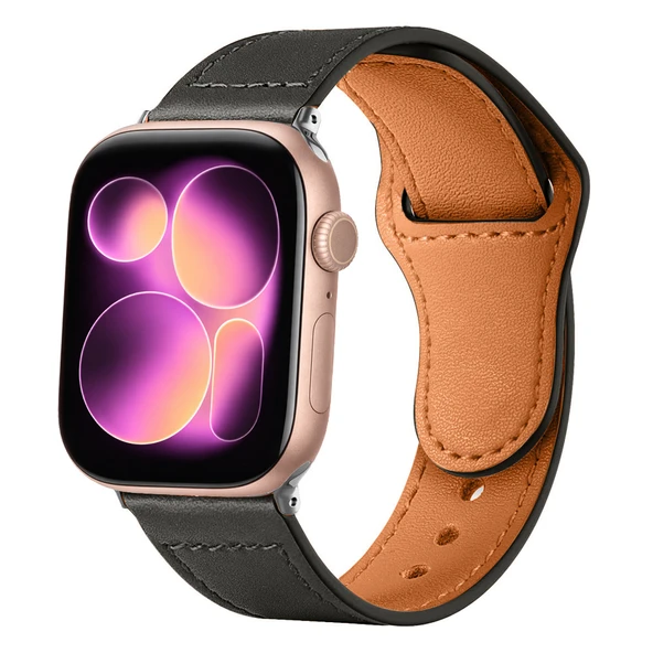 iWatch 7 8 9 10 11 Series 48/40/41/42mm İle Uyumlu Premium Classic Deri Görünümlü Kordon  Siyah ürün görseli 1