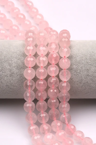 Pembe Kuvars Doğal Taş Dizi 10 mm Fasetli Küre Kesim - DZ-0805 ürün görseli 1